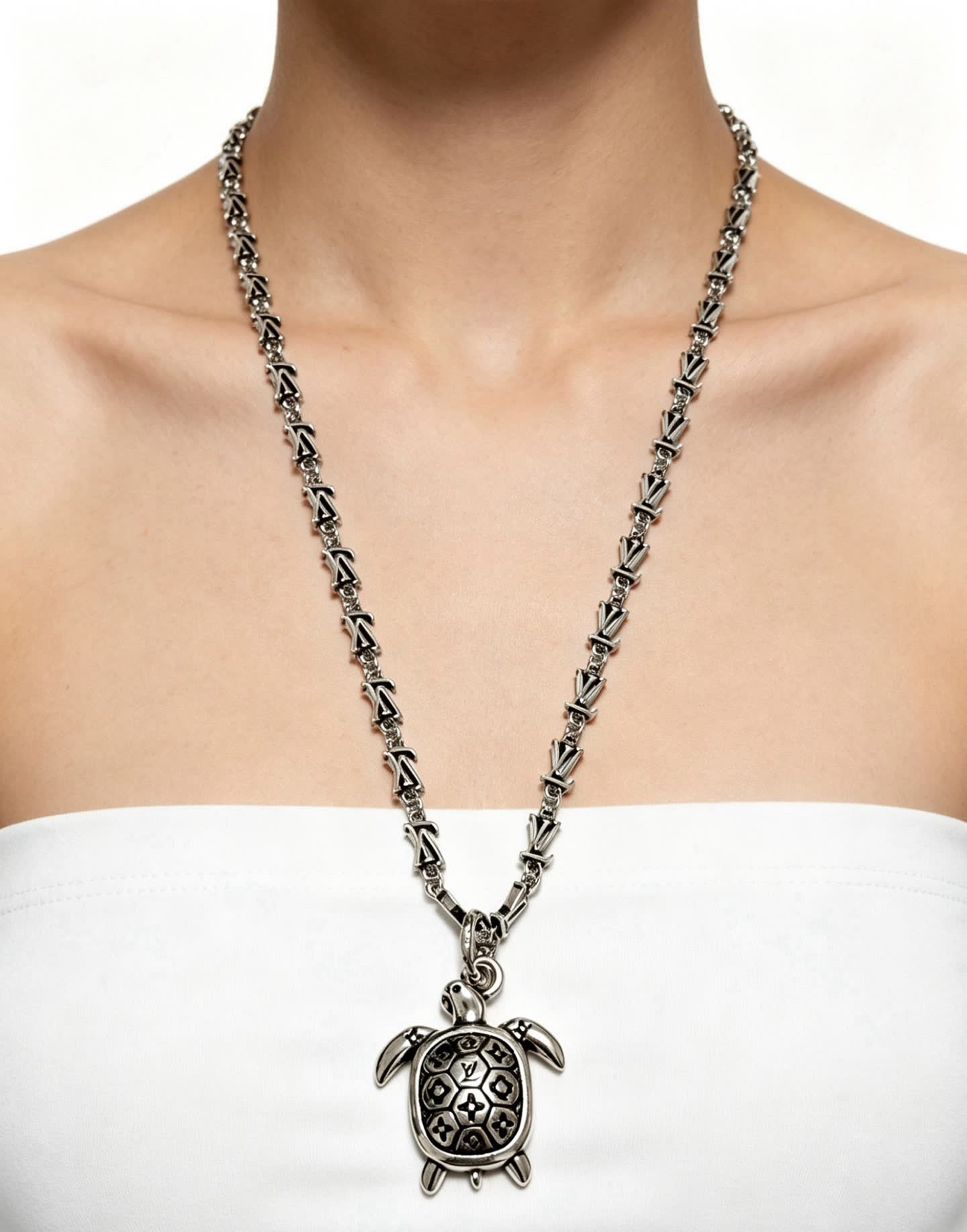 Louis Vuitton Silver Turtle Pendant Necklace